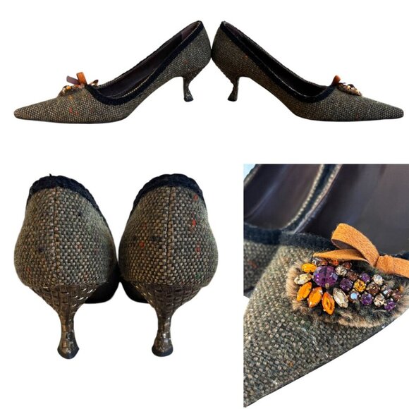 vtg. y2k 2000's Prada Jeweled Brown Pointed toe kitten‎ Heels size US 7/37 - Picture 5 of 7